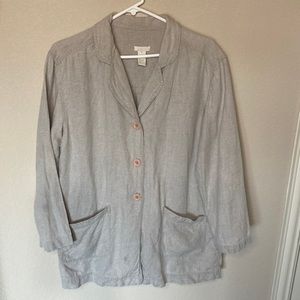J. Jill Linen Button Front Light Tan V Neck Linen Women's Shirt Jacket M